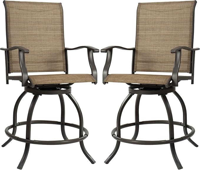 Kozyard Isabella Outdoor Patio High Swivel Bar Stools/Chairs,Counter Height Tall Patio Swivel Chairs, for Bistro Set for 2, Backyard, Cafes, Bistro, Restaurants and Chic Bars (Textilence)