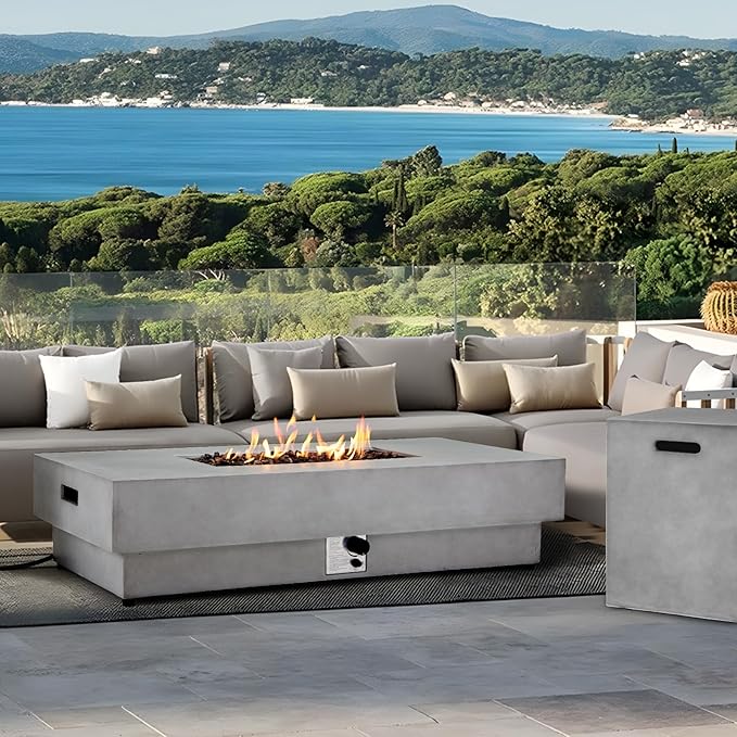 60" Rectangular Propane Fire Pit – 50,000 BTU Fire Table with Lid,Rocks and Cover – Backyard Fire Pits Outdoor – Propane Gas Fireplace for Deck and Patio