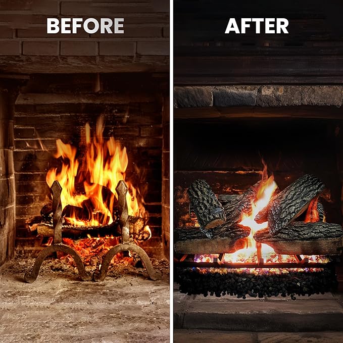 24" Premium Gas Logs - for Vented Fireplaces, Natural Gas or Liquid Propane - Blazing Oak Design (Logs Only)