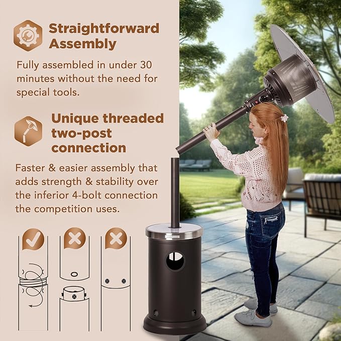 Fire Sense 67977 Mocha Finish Powder Coated Patio Heater with LED Table