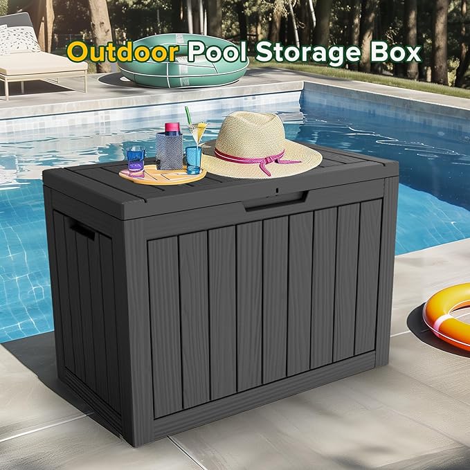 47 Gallon Deck Box Large Outdoor Storage for Patio Furniture,Outdoor Cushions,Garden Tools and Pool Supplies,Waterproof,Resin,Lockable(Black)