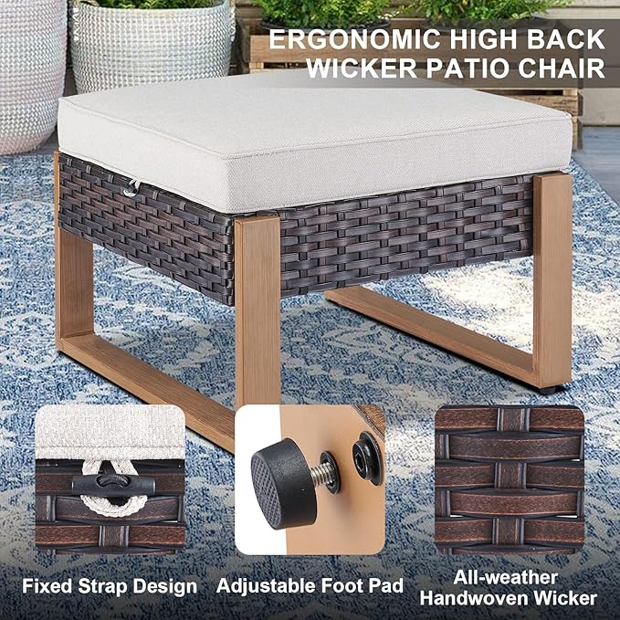 Belord 6 Piece Outdoor Patio Furniture Set with Propane Fire Pit Table, Wicker Patio Conversation Set with 2 Swivel Rocker Chairs Rattan Sofa and Removable 4" Thick Cushions for Deck Backyard
