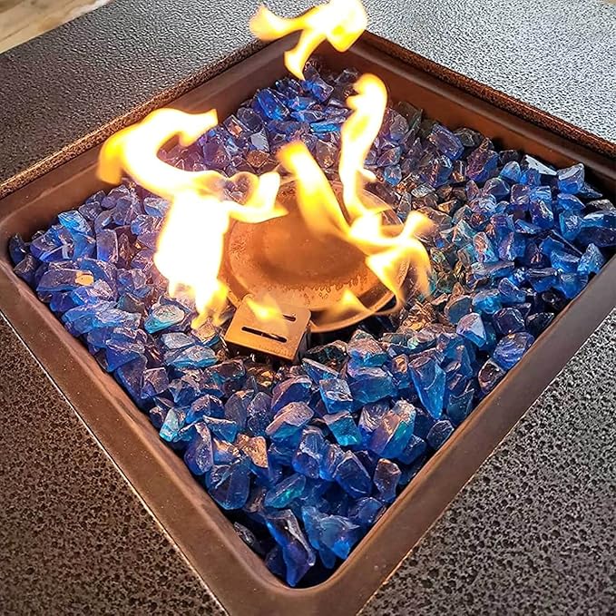 GRISUN Caribbean Blue Fire Glass for Fire Pit - 1/2 Inch Tempered Glass Rocks for Natural or Propane Fireplace, Safe for Outdoors and Indoors Firepit Glass, 10 Pounds