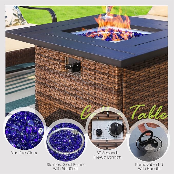 Sophia & William Patio Furniture Set with Fire Pit Table, 5 PCS Metal Outdoor Conversation Set Sofa Couch with Fire Pit Table, 4 Swivel Chairs for Outdoor Seating, Backyard, Porch(Grey)