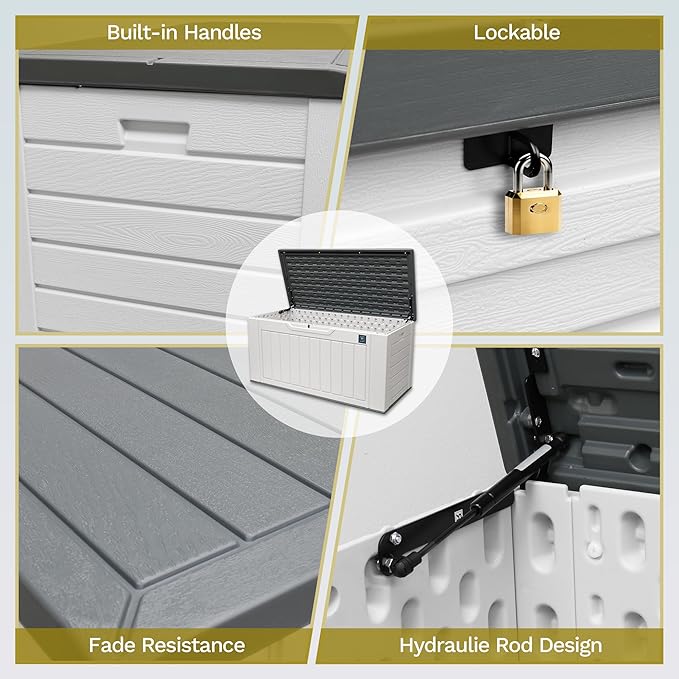 230 Gallon Large Deck Box, Durable Waterproof Resin Deck Box for Patio Furniture, Garden Tools, Pool Storage (White, 150Gallon)