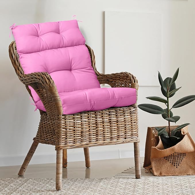 EAGLE PEAK Tufted Outdoor/Indoor High Back Patio Chair Cushion, Set of 1, 46'' x 22'', Pink
