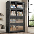 160GAL Storage Bins with Lid and Wheels, Stackable Closet Organizers and Storage Drawer, Collapsible Storages Box with Dividers, Foldable Plastic Cabinets for Room, Kitchen, 4 Pack Black