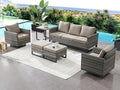 HUMMUH 6 Piece Patio Furniture Set Outdoor Sectional Sofa,PE Wicker Patio Swivel Rocker Chairs with Ottomans Side Table for Porch,Garden,Backyard