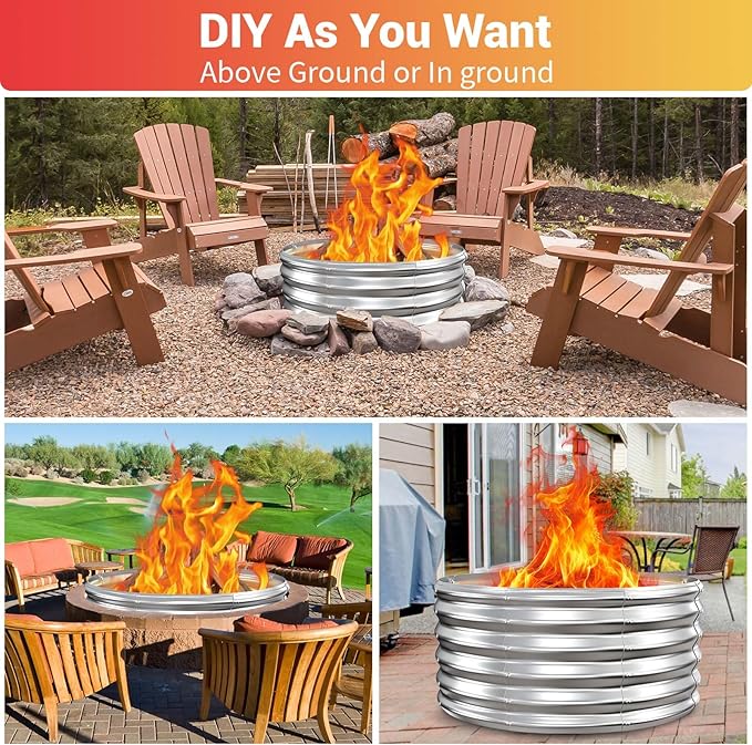 39 Inch Fire Pit Ring for Outside Wood Burning,17'' Taller High Heat Resistant Outdoor Firepit & Fireplace,Heavy Duty Galvanized Steel Fire Bowls Portable for Backyard Bonfire,Patio,Camping