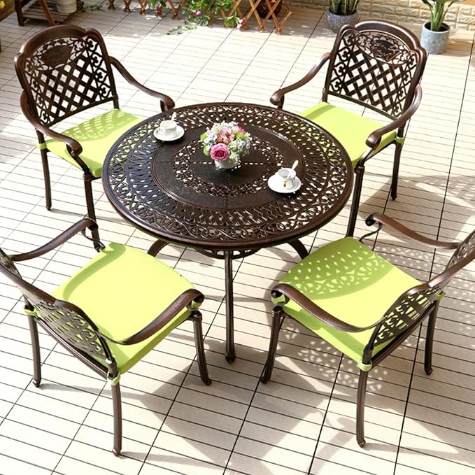 FAPOLITE Outdoor Table Cast Aluminum Round Patio Table with Umbrella Hole All Weather Outdoor Dining Table for Lawn Garden Backyard (106cm Die-cast Round Tables)
