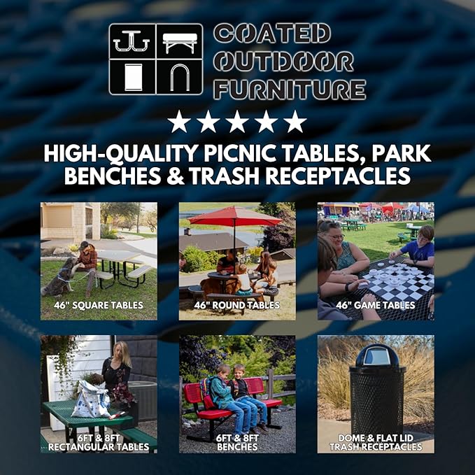 Coated Outdoor Furniture Heavy-Duty Portable Outdoor Picnic Table with Umbrella Hole, Expanded Metal Commercial-Grade Patio Dining Furniture Made in America (46" Round Top, Orange)