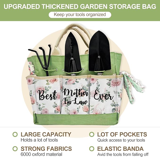 Mother in Law Gifts, Garden Kit Christmas Mother in Law Gifts from Daughter in Law Floral Gardening Tool and Durable Garden Tools Organizer Bag, Gardening Set for Women, Plant Lover Present