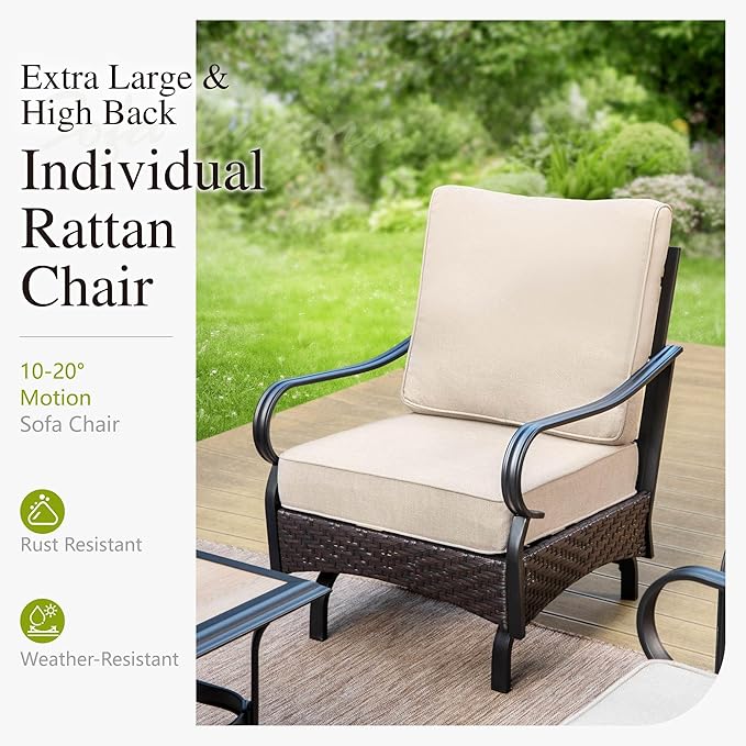 Sophia & William Patio Furniture Set with Fire Pit Table, 5 PCS Metal Outdoor Conversation Set with Fire Pit Table, 2 Sofa Chairs,1 Loveseat, 3-Seater Couch for Outdoor Seating, Backyard, Porch