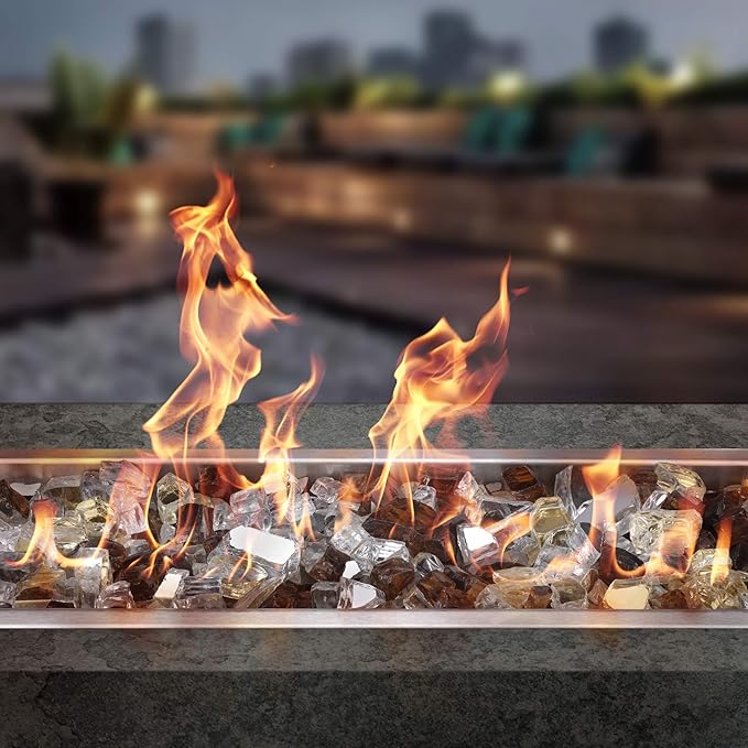 Onlyfire 10 Pounds Blended Reflective Fire Glass for Fire Pit Fireplace and Landscaping, 1/2 Inch Mixed Colored High Luster Fireglass Rocks for Outdoor and Indoor Use - Gold+Platinum+Copper