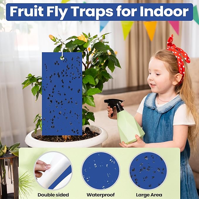 Qualirey 100 Pcs 7.87 x 3.9 Inch Sticky Traps for Plant Double Sided Sticky Trap for Gnats with Twist Ties Fly Traps for Fruit Insect Fungus Bugs Indoor Outdoor(Blue)