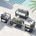 LayinSun 4 Pieces Aluminum Outdoor Patio Furniture Set, Metal Modern Conversation Sofa Set with Coffee Table and Washable Thick Cushions for Porch, Backyard, Deck