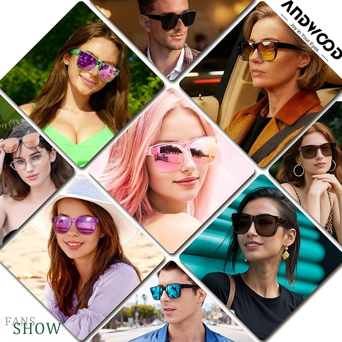 ANDWOOD Fit Over Glasses Polarized Sunglasses for Women Men Oversized Square Shades UV400 Protection
