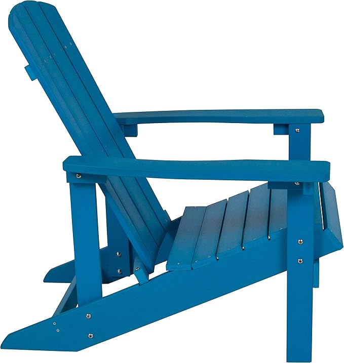 EMMA + OLIVER Campfire Set - Two Blue Poly Resin Adirondack Chairs - 29" Star and Moon Fire Pit with Mesh Cover - Weather Resistant - Wood Burning Fire Pit