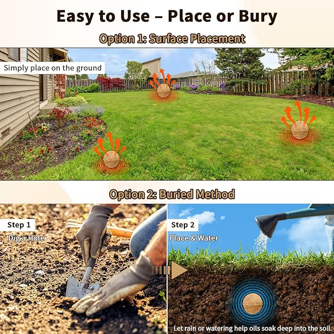 Powerful Mole & Vole Repellent Balls for Yard, Repel Groundhug, Armadillo, Mole, Vole, Gophers, Natural Essential Oil Formula, Safe for Kids & Pets, Long-Lasting Outdoor Yard Protection