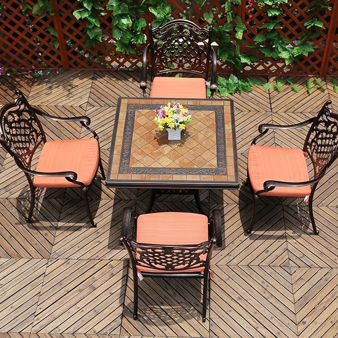 FAPOLITE Outdoor Table Tile Square Patio Table All Weather Aluminum Frame Outdoor Dining Tables for Lawn Garden Backyard (90 * 90cm Aluminium Tile Square Tables)
