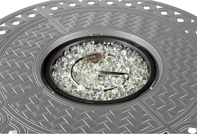 Round 34 in. x 34 in. Aluminum Propane Fire Pit Table with Glass Beads, Two Covers, Lid, 37,000 BTUs in Grey Finish