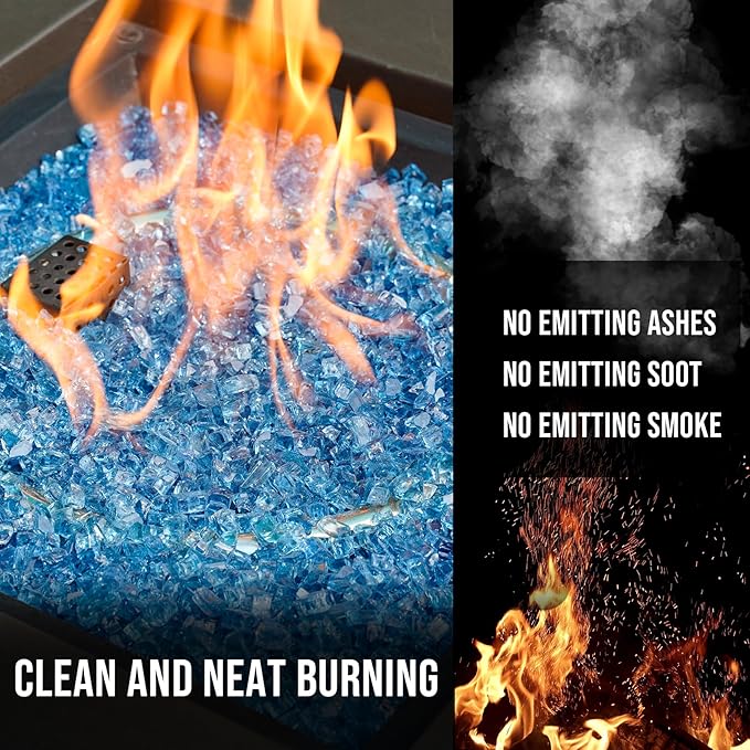 Skyflame High Luster 10-Pound Regular Fire Glass for Fire Pit Fireplace Garden Landscaping Pacific Blue 1/4" Size