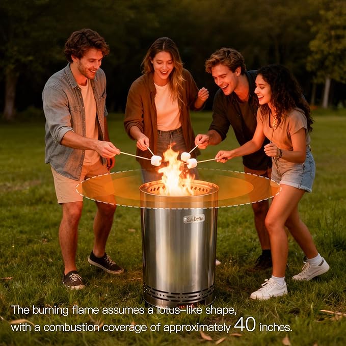 9.2 inch Smokeless Fire Pit, Smokeless Stove for Camping, Outdoor and Patio, Fueled by Wood Pellets or Firewood，Sliver