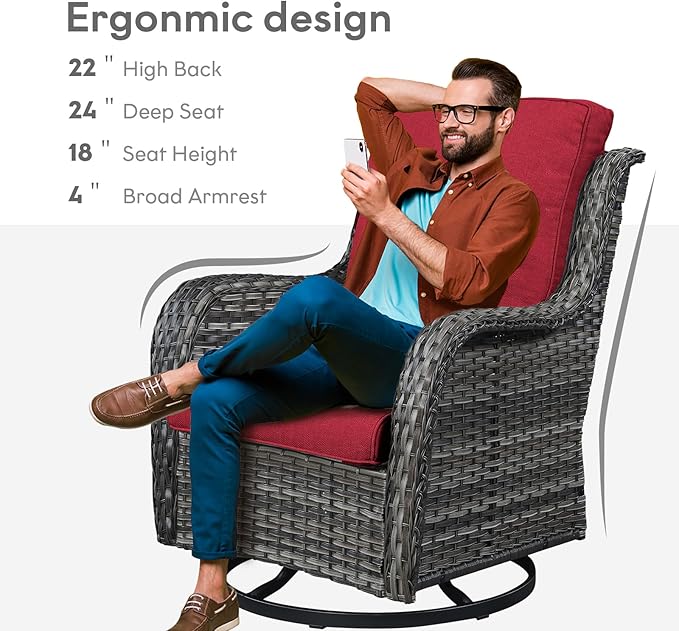 Belord 4 Pieces Patio Furniture Sets, Wicker Patio Swivel Glider Chair with Ottomans, Outdoor Furniture Set for Outside Porch, Deck, Balcony, Garden