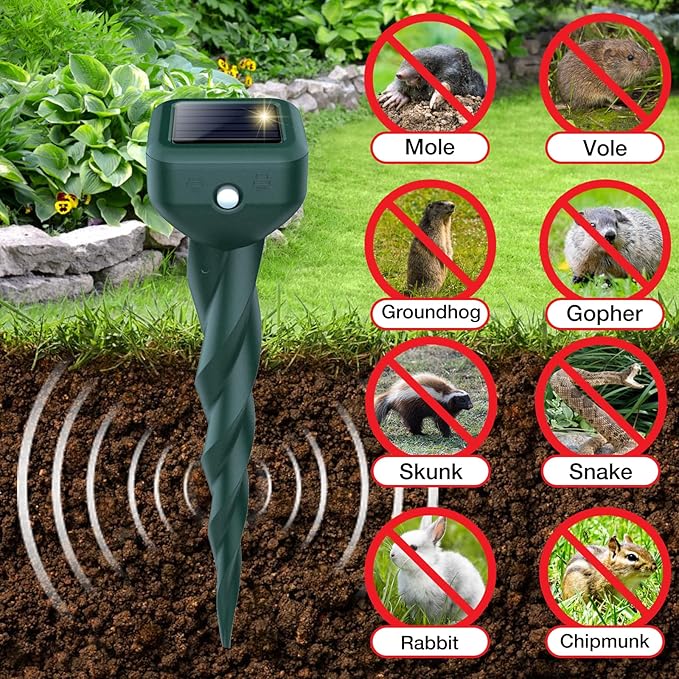 Mole Repellent Solar Powered, 11 Pack Ultrasonic Snake Groundhog Gopher Vole Repellent for Lawn & Yard
