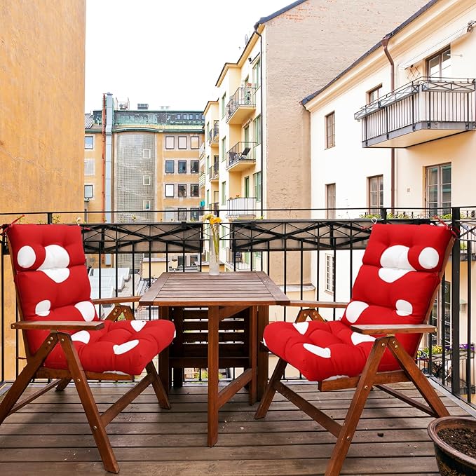 EAGLE PEAK Tufted Outdoor/Indoor High Back Patio Chair Cushions, Set of 2, 46'' x 22'', Red Mushroom