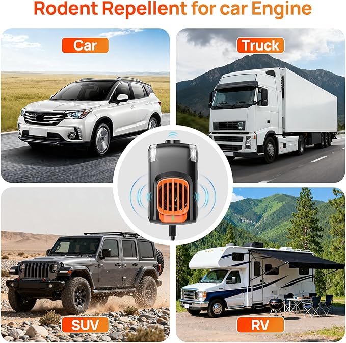 2 Pack Rodent Repellent for car Engines, Ultrasonic Rat Pest Repellent for Car Under Hood, Plug-in Powered, Keep Mouse and Mice Away from Car, Vehicle, RV, Garage, Barn (Unscented x2)