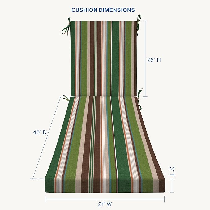 Honeycomb Outdoor Essentials Chaise Lounge, 21 x 70, Stripe Pine Green Chair Cushion for Patio Furniture