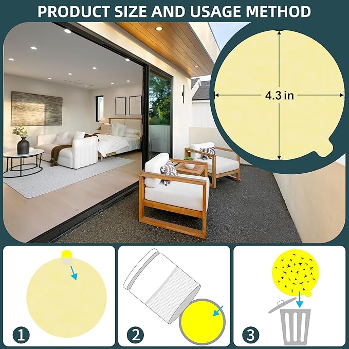 48 Pcs 4.3" Replacement Glue Boards for Katchy,Indoor Insect Trap Refills Compatible wifh Katchy,Dunaga,Fenun,and Fvoai