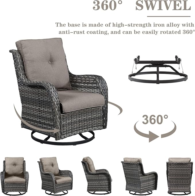 Belord 4 Piece Patio Furniture Set with Fire Pit Table - 41inch 50000 BTU Propane Fire Pit Table with High Back Loveseat Glider Chair and 2 Swivel Rocker Chair for Casual Gathering