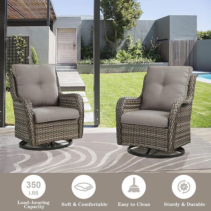 Belord Wicker Patio Furniture Sets - 8 Piece Outdoor Rattan Furniture Conversation Sets with 4 Swivel Rocker Chairs, Rattan Sofa, Wicker Ottomans and Coffee Table, Mixed Grey/Grey