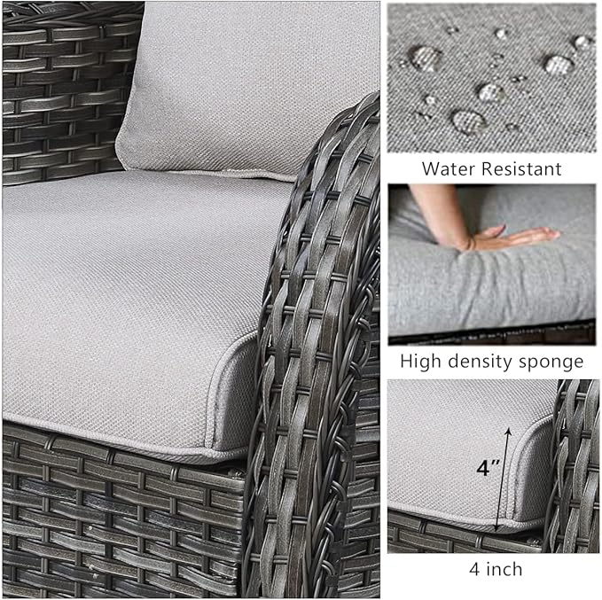 HUMMUH Outdoor Patio Furniture with Fire Pit Table Outdoor Conversation Set PE Wicker Patio Couch Swivel Glider Chairs for Balcony Garden,Lawn,Deck