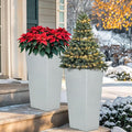 28" Plant Pots Tall Planters for Plants Outdoor Large Set of 2 Plastic Flower Pots Tapered Plant Containers Front Porch Decor for Garden, Patio, Deck, Indoor Terrazzo White