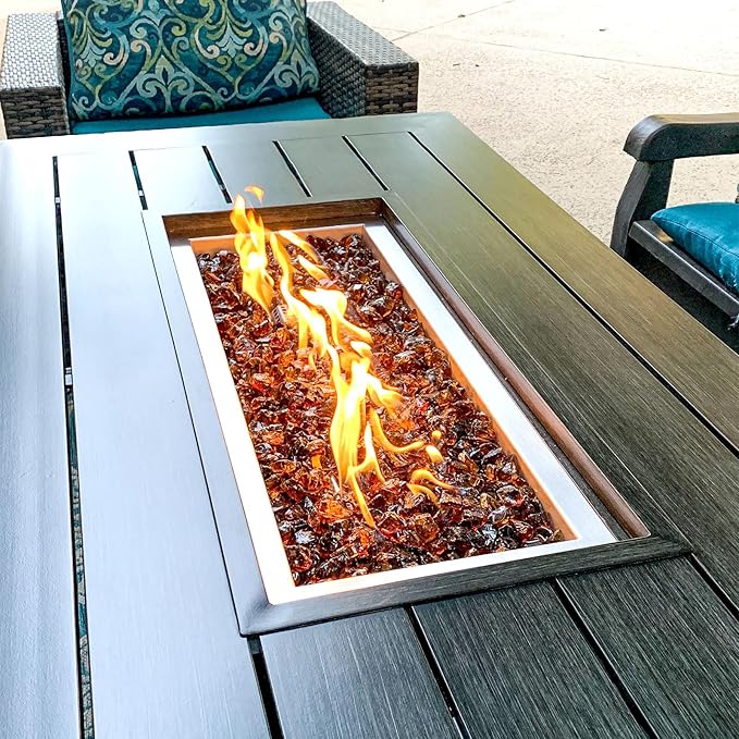 GRISUN Orange Red Fire Glass for Fire Pit - 1/2 Inch Tempered Glass Rocks for Natural or Propane Fireplace, Safe for Outdoors and Indoors Firepit Glass, 10 Pounds