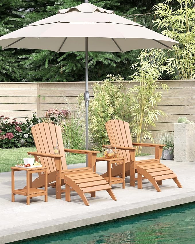 BRIOPAWS Adirondack-Chairs-Set of 4 | Fire Pit Chair | Oversized | HDPE Plastic | Weather Resistant | for Deck Outdoor Poolside Campfire | Teak