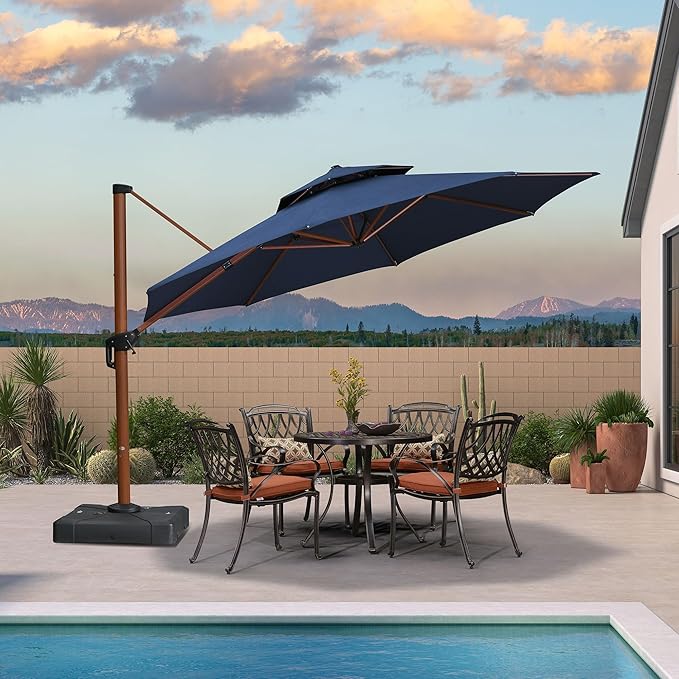 PURPLE LEAF 13ft Patio Cantilever Umbrella Double Top Outdoor Umbrella Heavy Duty for Garden Deck Pool Patio, Spectrum Indigo