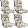 EAGLE PEAK Tufted Outdoor/Indoor High Back Patio Chair Cushions, Set of 4, 46'' x 22'', Beige Stripes