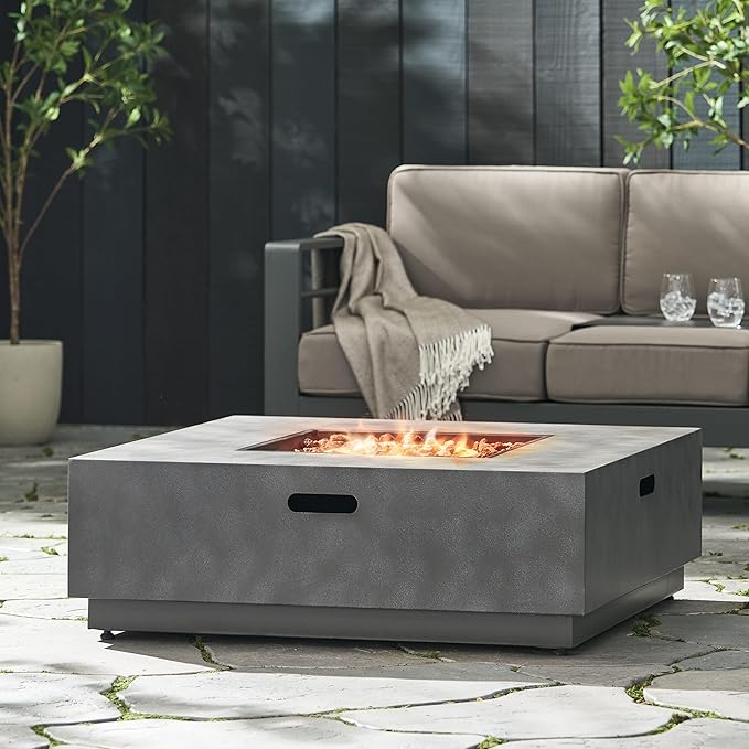 Propane Fire Pit Table, 39 Inch Firepits for Outside, Square Gas Fire Pit for Outside Patio, Propane Fire Table, 50000BTU, Stone Gray