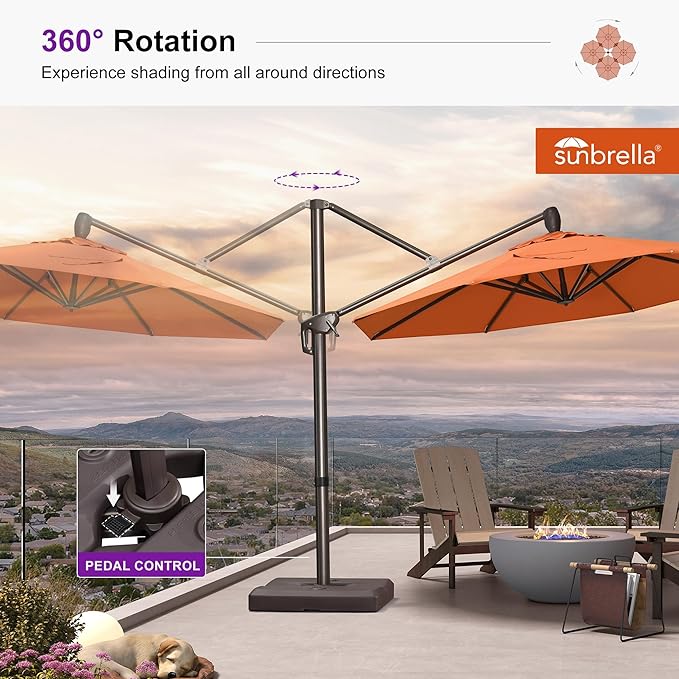 PURPLE LEAF 10FT Cantilever Patio Umbrella with 360-degree Rotation Aluminum Round Outdoor Offset Hanging Umbrella for Patio Pool, Burnt Orange