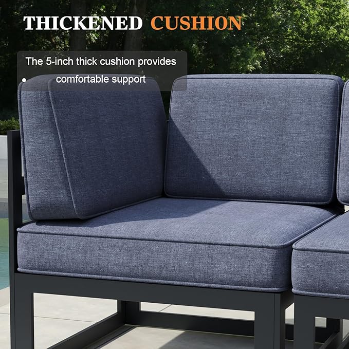 6 Pieces Aluminum Patio Furniture Set with Coffee Table, Metal Outdoor Conversation Sofa Set with Seating Cushions