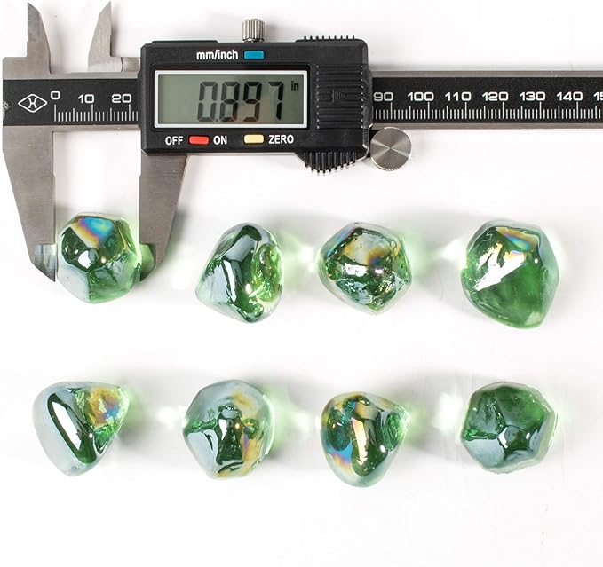 Fire Glass Diamond 1 InchFire Pit Glass Rocks for Propane or Gas Fire Pit 10 Pounds Emerald Green(Gift Package)