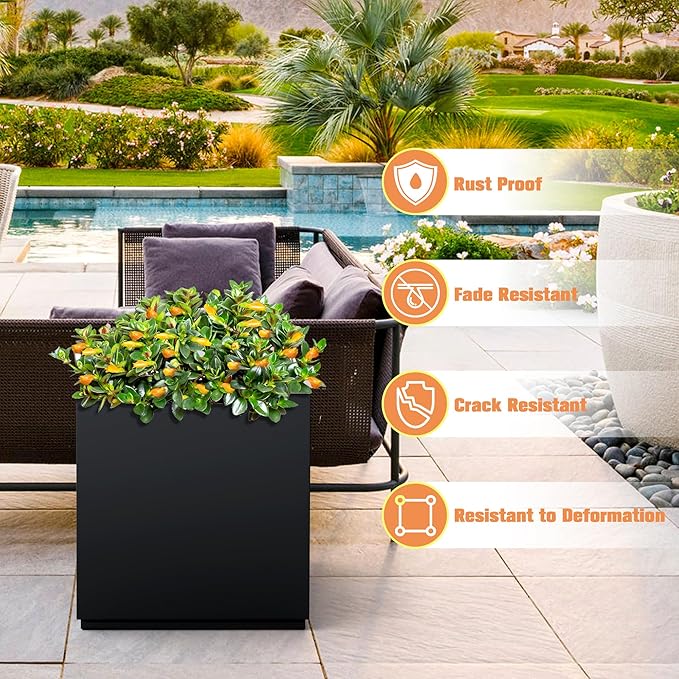 Large Metal Planter for Indoor & Outdoor, Square Planter Boxes with Drainage Holes, Tall Divider Planter Box All-Weather Use for Plants, Flowers, 17" L x 17" W x 18" H, Black