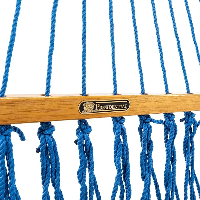 Original Pawleys Island Deluxe Coastal Blue DuraCord Rope Hammock – 13 ft. x 65 in, 2-Person, 450 lb Capacity, Oak Spreader Bar, Zinc-Plated Hardware, Handcrafted in The USA