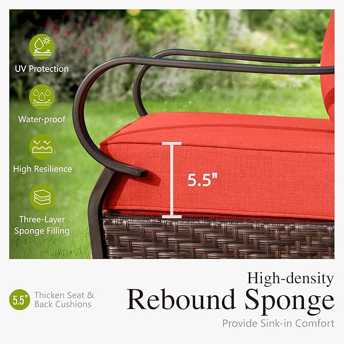 Sophia & William Patio Furniture Set with Fire Pit Table, 4PCS Metal Outdoor Conversation Set with Fire Pit Table, 2 Swivel Chairs,1 Loveseat,3-Seater Couch for Outdoor Seating,Backyard,Porch(Red)