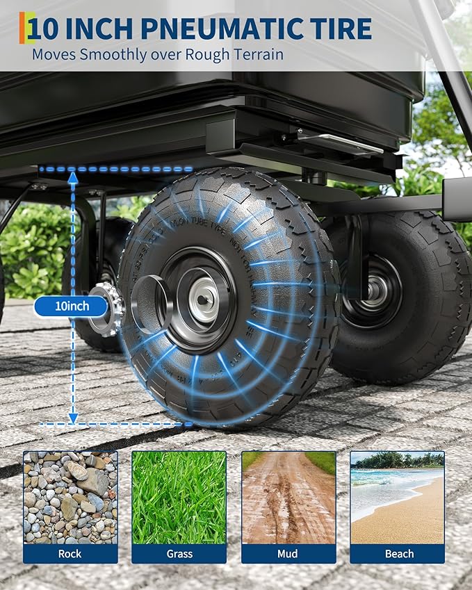 GarveeLife Poly Dump Cart - Heavy Duty 600 LBS Garden Cart with Quick-Release Dumping 10 in Tires, Utility Wagon for Yard Work, Landscaping, Gardening
