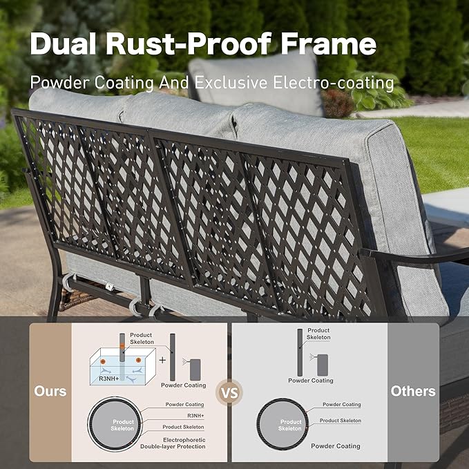 SUNSHINE VALLEY 5 Piece Metal Outdoor Patio Furniture Sets with Firepit Table, Patio Conversation Sets 1 3-Seater Sofa, 1 2-Seater Loveseat, 2 Swivel Chair with 5.75" Cushion for Backyard Deck, Gray